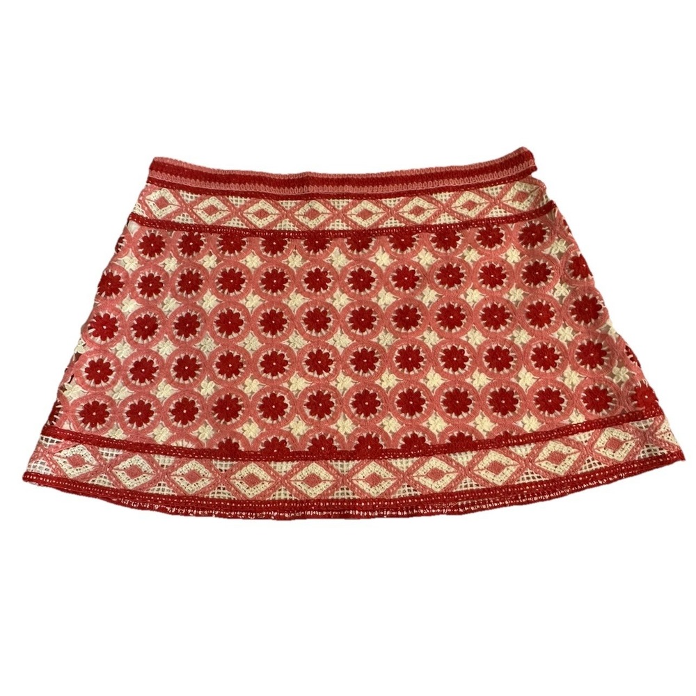 Chelsea & Violet Women's XL Pink Red Crochet Lace Mini Skirt Boho Lined